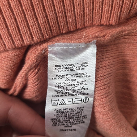 Ann Taylor Mock Neck Ribbed Knit Top Salmon Pink Long Sleeve Size Large - Picture 7 of 7